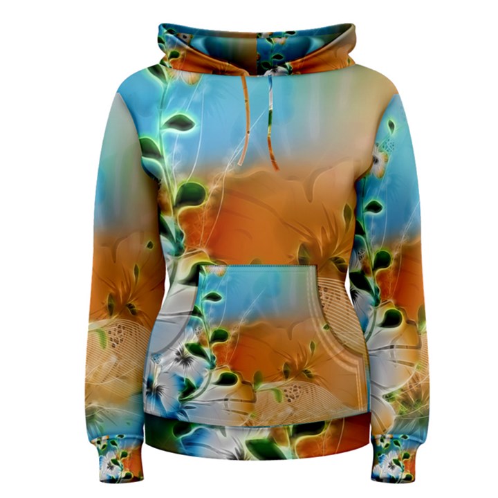 Wonderful Flowers In Colorful And Glowing Lines Women s Pullover Hoodies