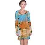 Wonderful Flowers In Colorful And Glowing Lines Long Sleeve Nightdresses