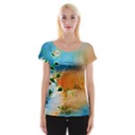 Wonderful Flowers In Colorful And Glowing Lines Women s Cap Sleeve Top