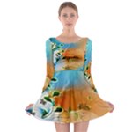 Wonderful Flowers In Colorful And Glowing Lines Long Sleeve Skater Dress
