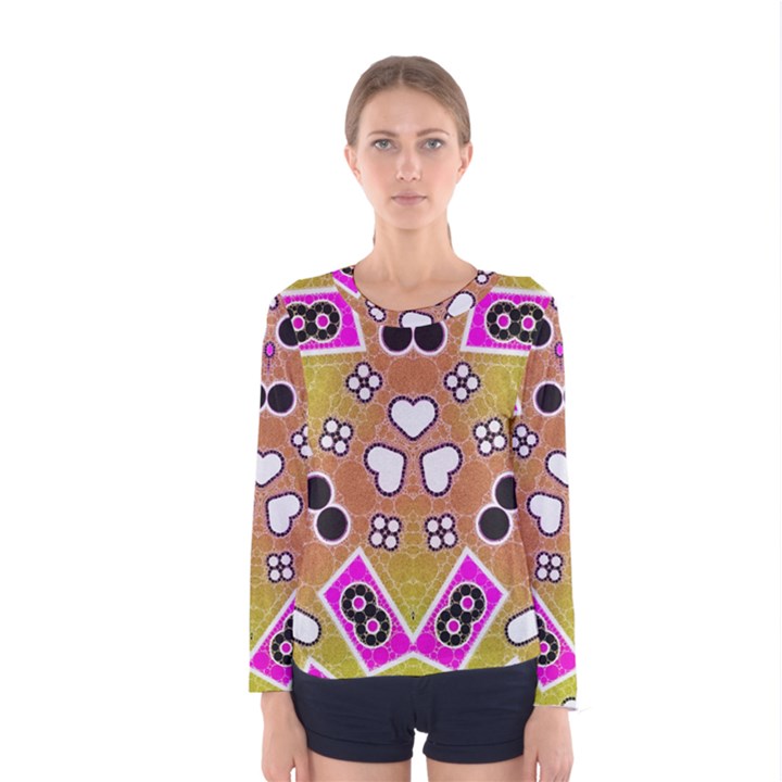 Pink Black Yellow Abstract  Women s Long Sleeve T-shirts