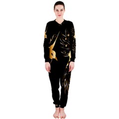 Beautiful Bird In Gold And Black Onepiece Jumpsuit (ladies) 