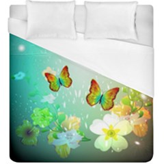 Flowers With Wonderful Butterflies Duvet Cover Single Side (kingsize) by FantasyWorld7