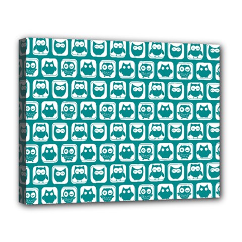Teal And White Owl Pattern Canvas 14  X 11  by GardenOfOphir