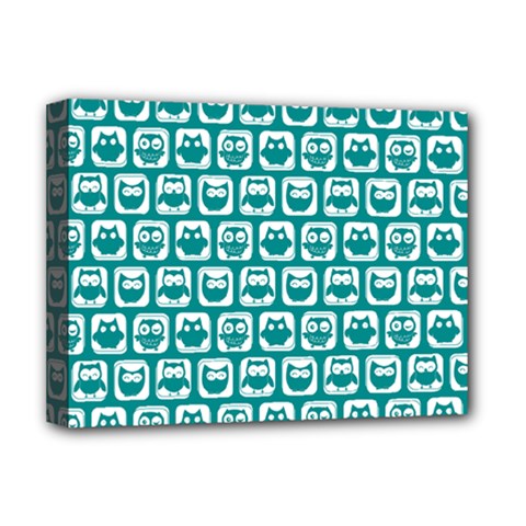 Teal And White Owl Pattern Deluxe Canvas 16  X 12   by GardenOfOphir