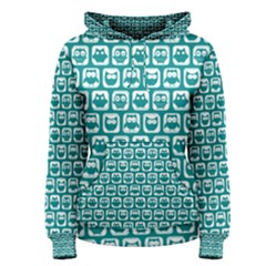 Teal And White Owl Pattern Women s Pullover Hoodies by GardenOfOphir