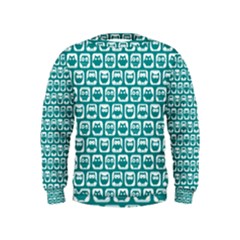 Teal And White Owl Pattern Boys  Sweatshirts by GardenOfOphir