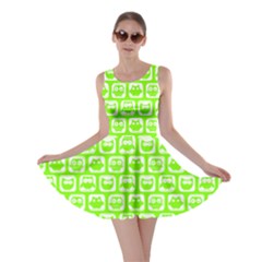 Lime Green And White Owl Pattern Skater Dresses by GardenOfOphir