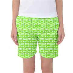Lime Green And White Owl Pattern Women s Basketball Shorts by GardenOfOphir