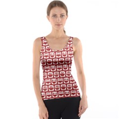 Red And White Owl Pattern Tank Tops by GardenOfOphir