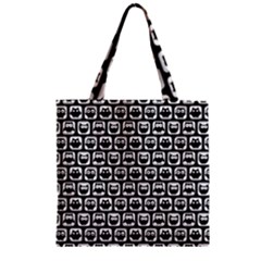 Black And White Owl Pattern Zipper Grocery Tote Bags by GardenOfOphir