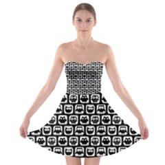 Black And White Owl Pattern Strapless Bra Top Dress by GardenOfOphir