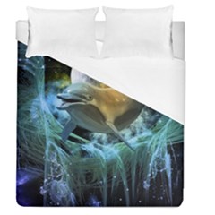 Funny Dolphin In The Universe Duvet Cover Single Side (full/queen Size)