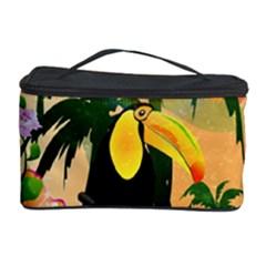 Cute Toucan With Palm And Flowers Cosmetic Storage Cases by FantasyWorld7