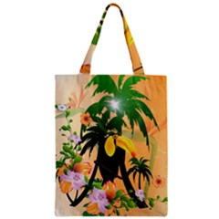 Cute Toucan With Palm And Flowers Zipper Classic Tote Bags by FantasyWorld7