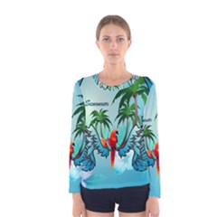 Summer Design With Cute Parrot And Palms Women s Long Sleeve T-shirts