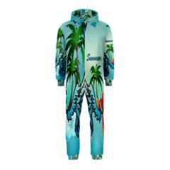 Summer Design With Cute Parrot And Palms Hooded Jumpsuit (kids)