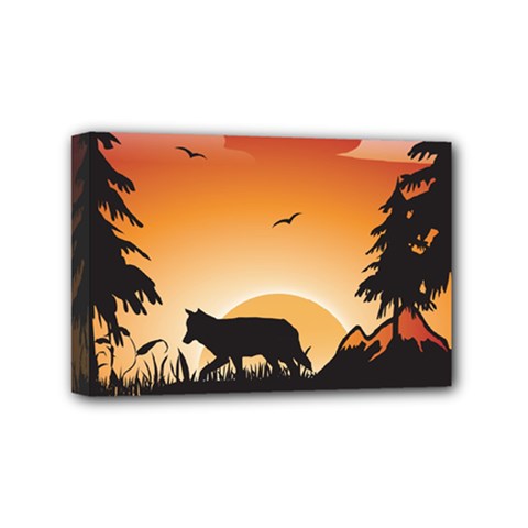 The Lonely Wolf In The Sunset Mini Canvas 6  X 4 