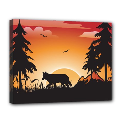 The Lonely Wolf In The Sunset Canvas 14  X 11 