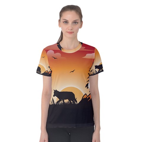 The Lonely Wolf In The Sunset Women s Cotton Tees by FantasyWorld7