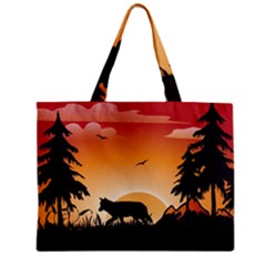 The Lonely Wolf In The Sunset Zipper Tiny Tote Bags