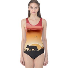 The Lonely Wolf In The Sunset Women s One Piece Swimsuits
