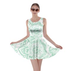 Mint Green And White Baroque Floral Pattern Skater Dresses by Dushan