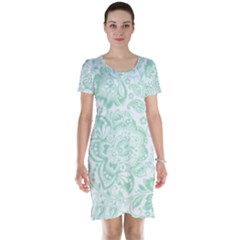 Mint Green And White Baroque Floral Pattern Short Sleeve Nightdresses by Dushan