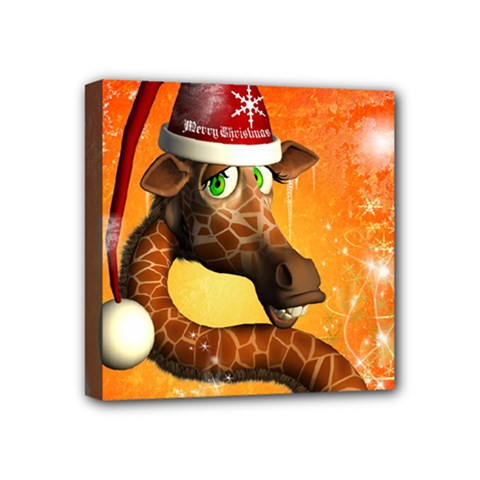 Funny Cute Christmas Giraffe With Christmas Hat Mini Canvas 4  X 4  by FantasyWorld7