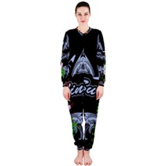 Surfboarder With Damask In Blue On Black Bakcground Onepiece Jumpsuit (ladies)  by FantasyWorld7