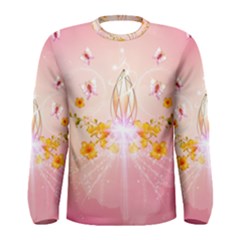 Wonderful Flowers With Butterflies And Diamond In Soft Pink Colors Men s Long Sleeve T-shirts by FantasyWorld7