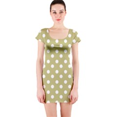 Lime Green Polka Dots Short Sleeve Bodycon Dresses by GardenOfOphir