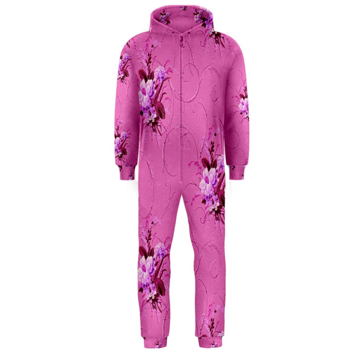 Pink Floral Pattern Hooded Jumpsuit (Men) 