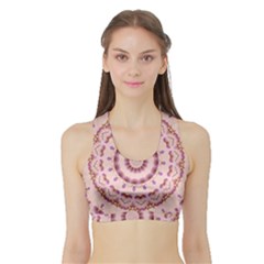 Pink And Purple Roses Mandala Women s Sports Bra With Border by LovelyDesigns4U