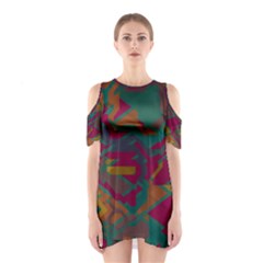 Geometric Shapes In Retro Colors Women s Cutout Shoulder Dress by LalyLauraFLM