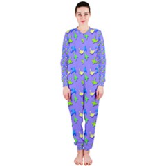 Blue And Green Birds Pattern Onepiece Jumpsuit (ladies)  by LovelyDesigns4U