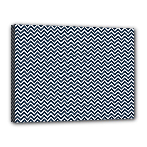 Blue And White Chevron Wavy Zigzag Stripes Canvas 16  X 12  by PaperandFrill