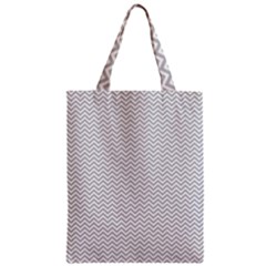 Silver And White Chevrons Wavy Zigzag Stripes Zipper Classic Tote Bags