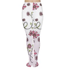 Pink Whimsical Flowers On Pink Women s Tights by Zandiepants