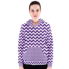 Purple And White Zigzag Pattern Women s Zipper Hoodie by Zandiepants
