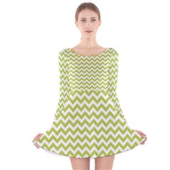 Spring Green And White Zigzag Pattern Long Sleeve Velvet Skater Dress by Zandiepants