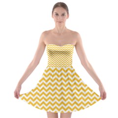 Sunny Yellow And White Zigzag Pattern Strapless Dresses by Zandiepants