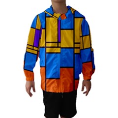 Retro Colors Rectangles And Squares Hooded Wind Breaker (kids) by LalyLauraFLM
