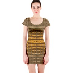 Yellow Gold Khaki Glow Pattern Short Sleeve Bodycon Dress by BrightVibesDesign