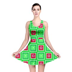 Green Red Squares Pattern    Reversible Skater Dress by LalyLauraFLM