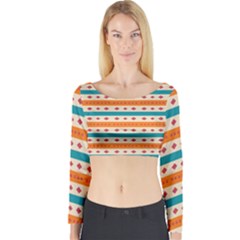 Rhombus And Stripes Pattern      Long Sleeve Crop Top by LalyLauraFLM