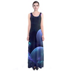 The Music Of My Goddess, Abstract Cyan Mystery Planet Full Print Maxi Dress by DianeClancy