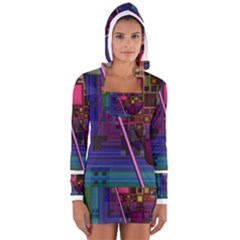 Jewel City, Radiant Rainbow Abstract Urban Women s Long Sleeve Hooded T-shirt by DianeClancy
