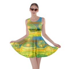 Golden Days, Abstract Yellow Azure Tranquility Skater Dress by DianeClancy