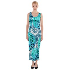 Teal Sea Forest, Abstract Underwater Ocean Fitted Maxi Dress by DianeClancy
